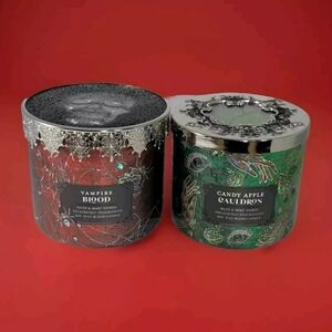 Bath & Body Works VAMPIRE BLOOD & CANDY APPLE CAULDRON 3-Wick Candle Set